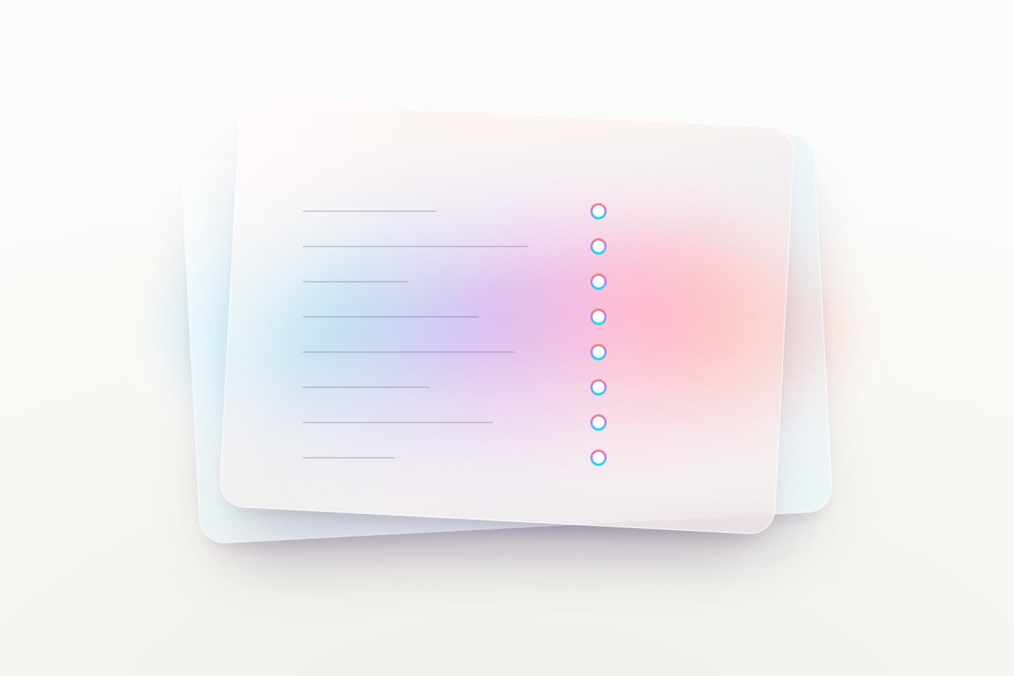 Frosted planning sheets connected by a cyan-to-coral line, illustrating an outsourcing blueprint