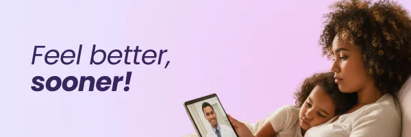 My Local Surgery banner with Feel better, sooner! and a woman and child on a video call with a clinician